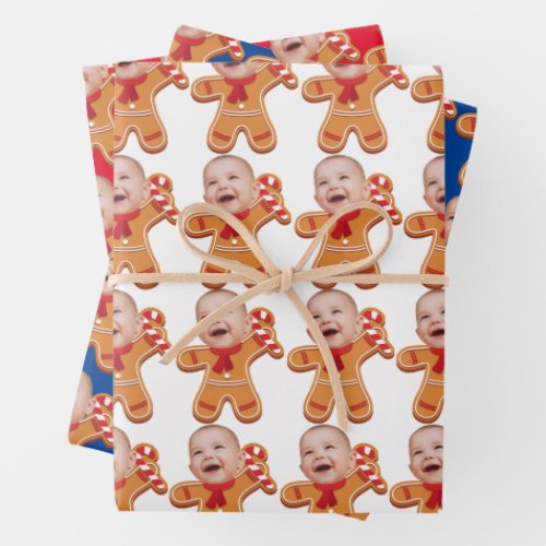Modern Custom Face Photo Gingerbread Xmas baby Wrapping Paper Sheets