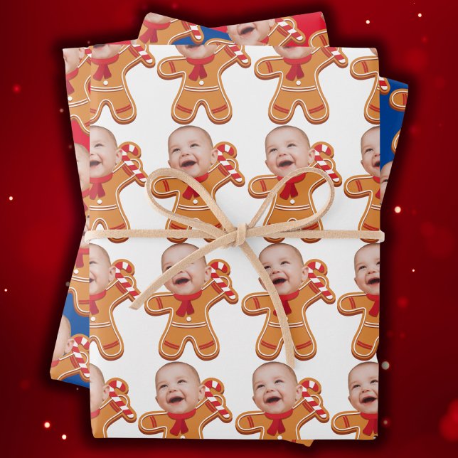 Modern Custom Face Photo Gingerbread Xmas baby Wrapping Paper Sheets (Creator Uploaded)