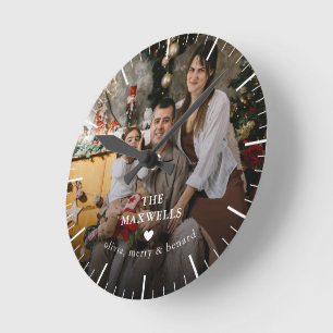 Modern Custom Family Baby Photo Heart Round Clock