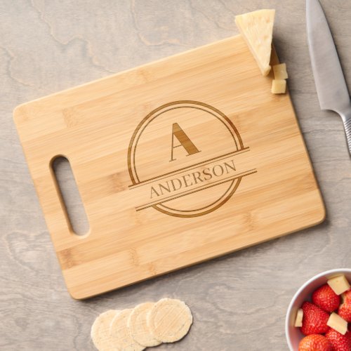 Modern Custom Family Name and Initial Etched  Cutting Board