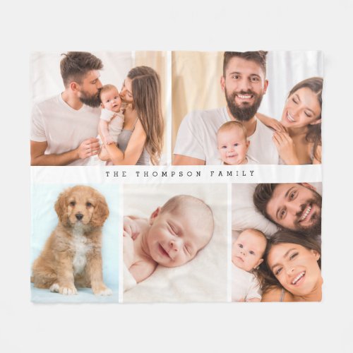 Modern Custom Family Name and Photos Fleece Blanket