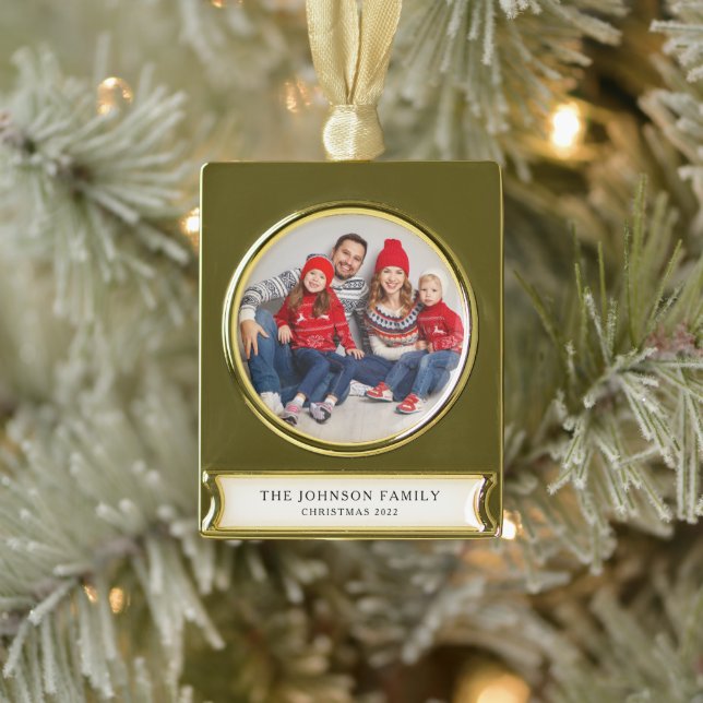 Modern Custom Family Photo Christmas Gold Plated Banner Ornament (Tree)