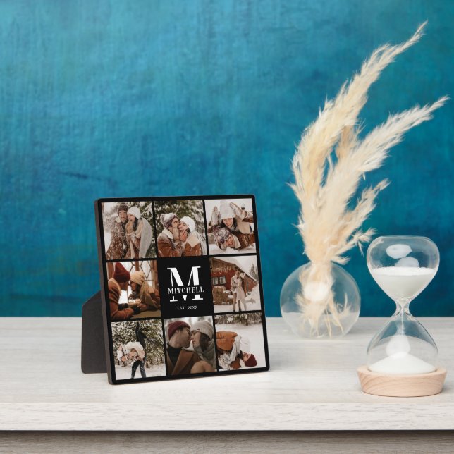 Modern Custom Family Photo Collage | Monogram Gift Plaque (Insitu)