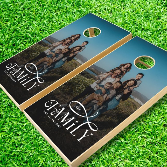 Modern Custom Family Photo Name Year Cornhole Set (Creator Uploaded)