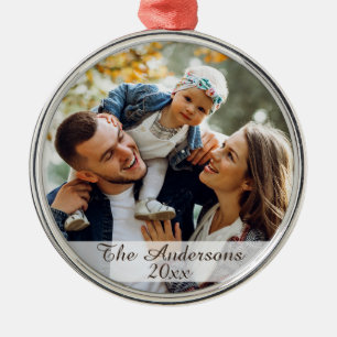 Modern Custom Family Photo Silver Metal Ornament