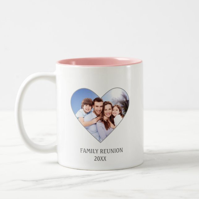 Modern Custom Family Reunion Photo & Heart Two-Tone Coffee Mug (Left)
