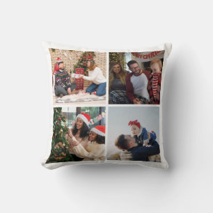  Modern Custom Four Photo Collage   Throw Pillow