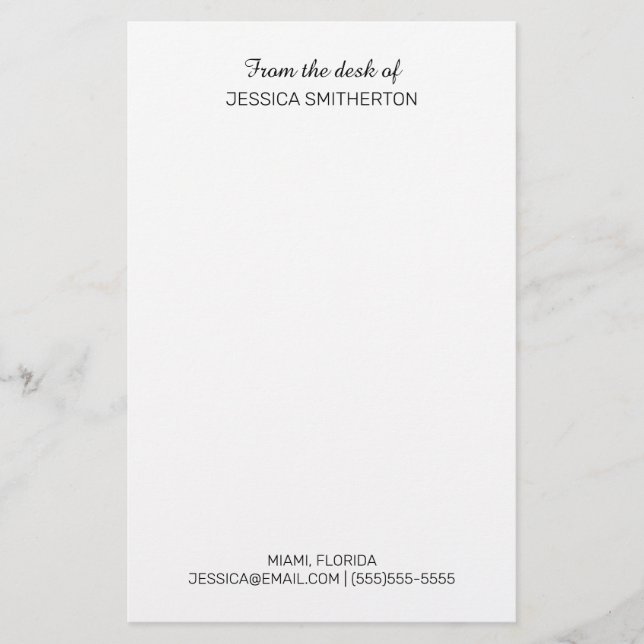 Modern Custom From Desk Name Contact Information  Stationery (Front)