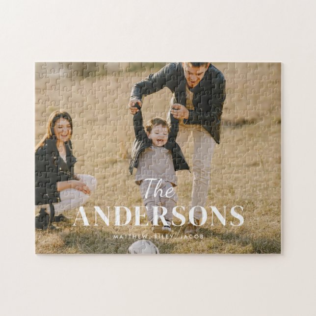 Modern Custom Full Photo & Family Name Jigsaw Puzzle (Horizontal)