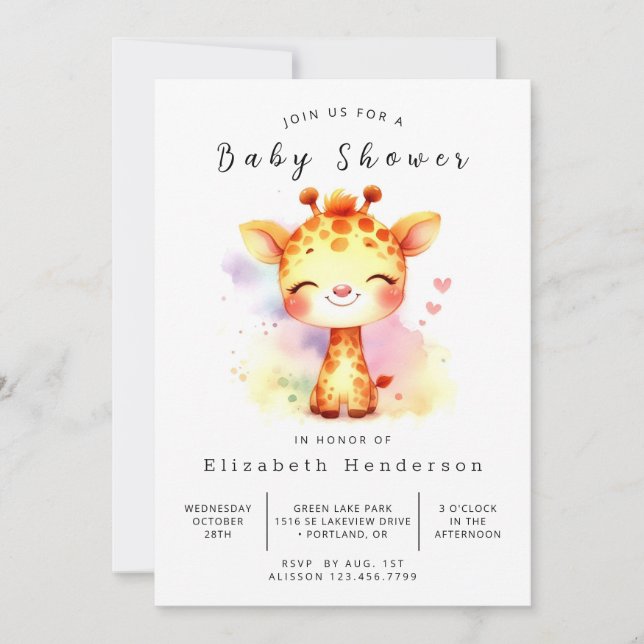 Modern Custom Giraffe Baby Shower Invitation (Front)