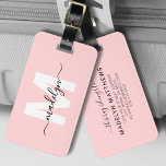 Modern Custom Girly Blush Pink Monogram Name Luggage Tag<br><div class="desc">Create Your Own Stylish Modern Custom World Traveler Girly Blush Pink Name Monogram Luggage Tag. This chic and girly luggage tag brings a fun and vibrant touch to any travel experience, making it the perfect accessory for the world traveler or anyone with a serious case of wanderlust. The front features...</div>