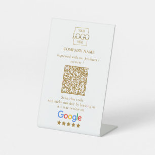 Modern Custom Google Reviews QR Code Business Logo Pedestal Sign