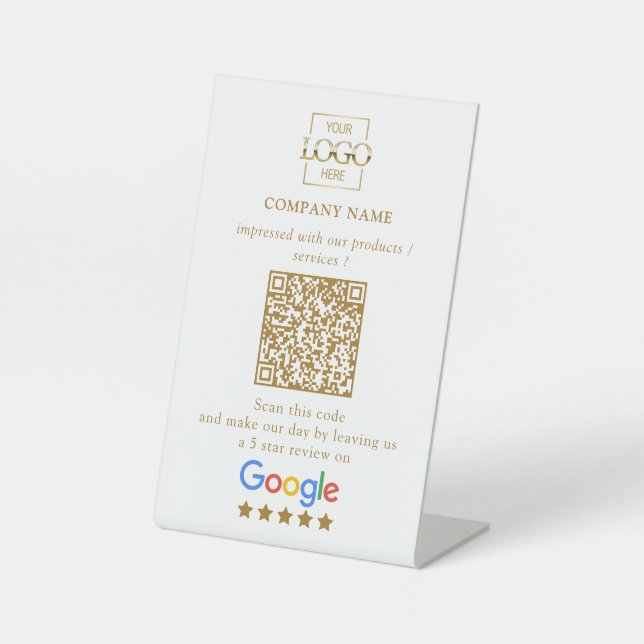 Modern Custom Google Reviews QR Code Business Logo Pedestal Sign (Front)