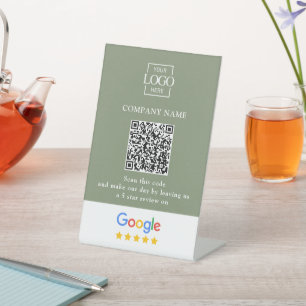 Modern Custom Google Reviews QR Code Business Logo Pedestal Sign