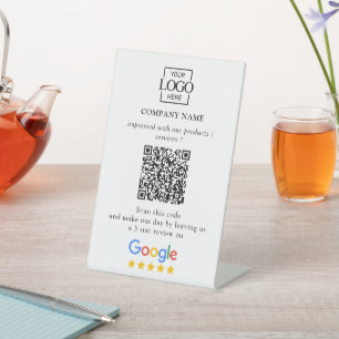 Modern Custom Google Reviews QR Code Business Logo Pedestal Sign