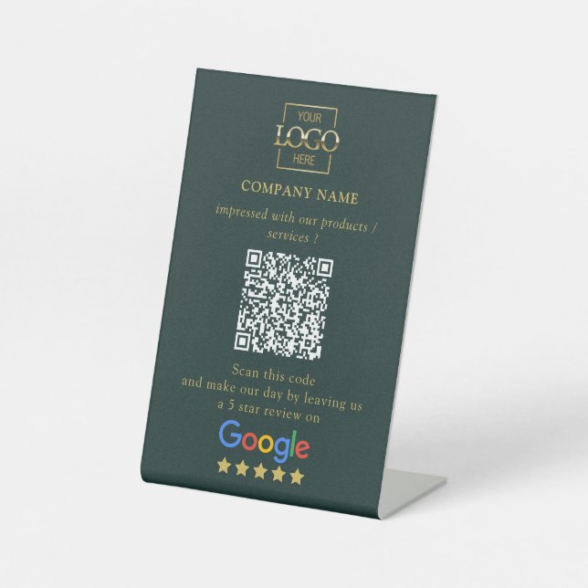 Modern Custom Google Reviews QR Code Business Logo Pedestal Sign (Front)