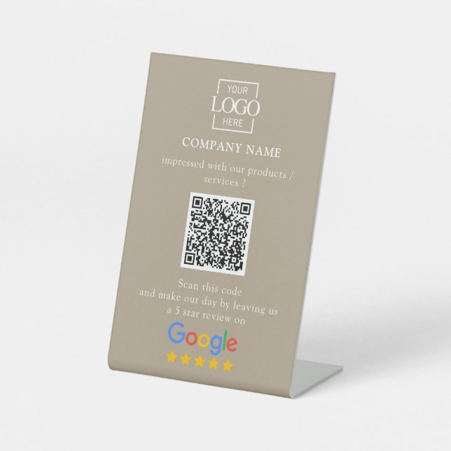 Modern Custom Google Reviews QR Code Business Logo Pedestal Sign (Front)