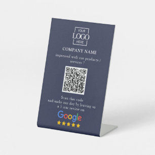 Modern Custom Google Reviews QR Code Business Logo Pedestal Sign