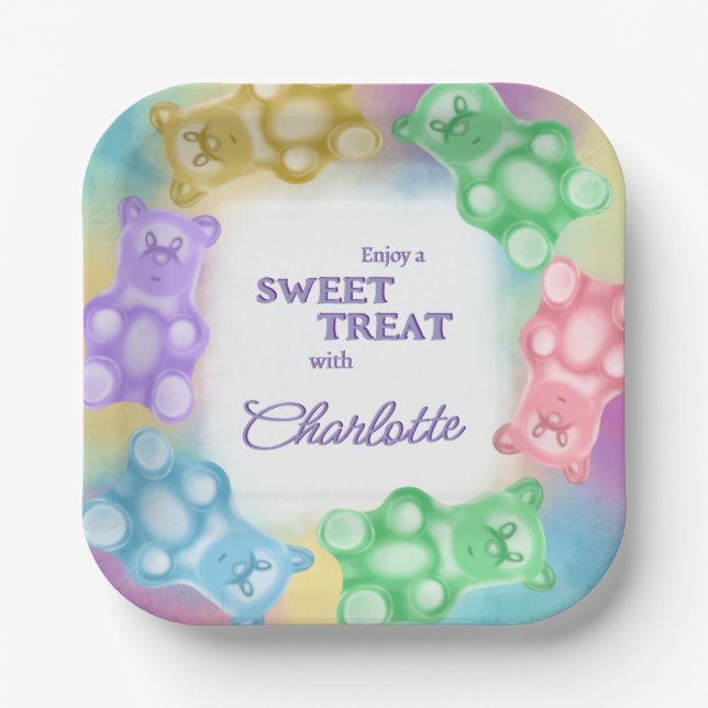 Modern, Custom, Gummy Bear Party Paper Plate (Front)
