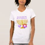 Modern Custom HANUKKAH T-Shirt<br><div class="desc">Modern,  customizable HANUKKAH T-shirt,  designed with faux gold menorah,  colorful Star of David and purple colored dreidel plus CUSTOMIZABLE GREETING,  so you can create your own greeting. Ideal for Hanukkah season. Choose from a wide section of Hanukkah clothing and gifts,  designed by Berean Designs. Also comes in black.</div>