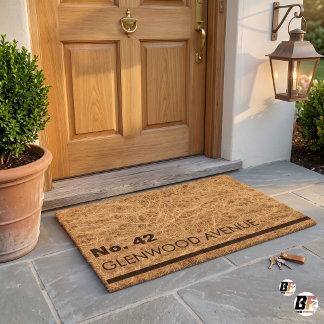 Modern Custom House Number & Street Name Minimalis Fiber Doormat