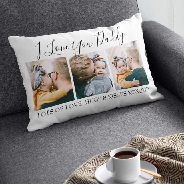 Modern Custom I Love You Daddy | 3 Photo Lumbar Pillow (Creator Uploaded)