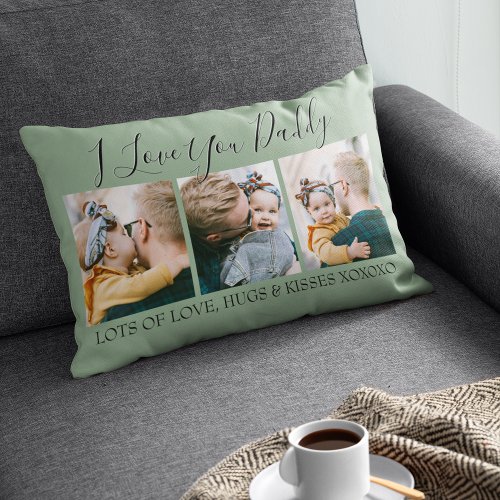 Modern Custom I Love You Daddy  3 Photo Lumbar Pillow