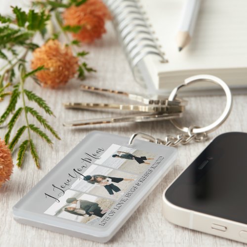 Modern Custom I Love You Mom  3 Photo Keychain