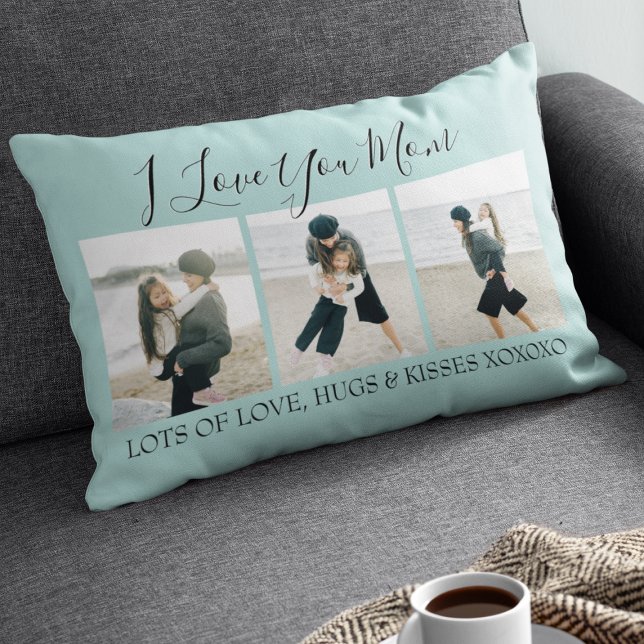 Modern Custom I Love You Mom | 3 Photo Lumbar Pillow (Creator Uploaded)