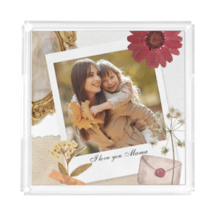 Modern Custom I Love You Mom Photo Acrylic Tray