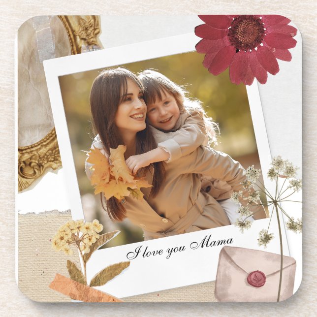 Modern Custom I Love You Mom Photo Beverage Coaster (Front)