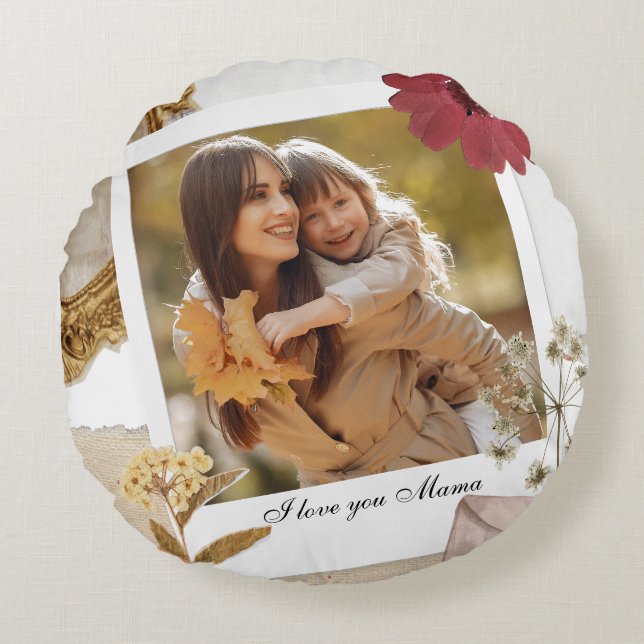 Modern Custom I Love You Mom Photo Round Pillow (Front)