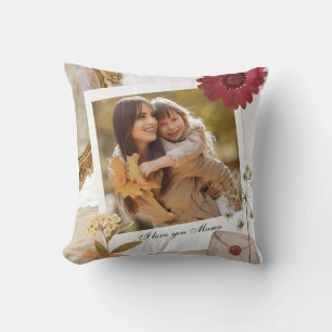 Modern Custom I Love You Mom Photo Throw Pillow