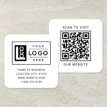 Modern Custom Logo And Qr Code Square Business Card by Plush_Paper at Zazzle