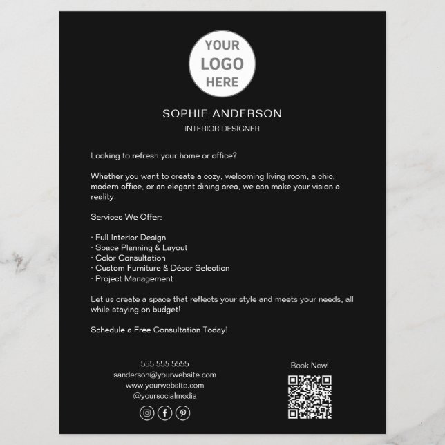 Modern Custom Logo Black Professional Business Flyer (Front)