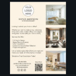 Modern Custom Logo Cream Professional Business Flyer<br><div class="desc">Promote your brand with this sleek and customizable professional flyer, designed to make a lasting impression. Upload 3 personal or portfolio photos, add your custom text or list of services, and include your contact details to help clients reach you easily. A scannable QR code links directly to your consultation booking...</div>