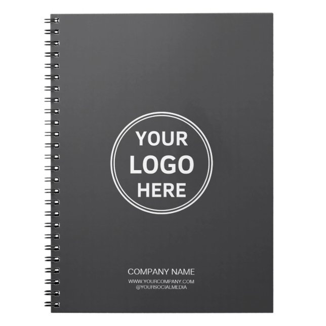Modern Custom Logo Gray Corporate Business Notebook (Front)