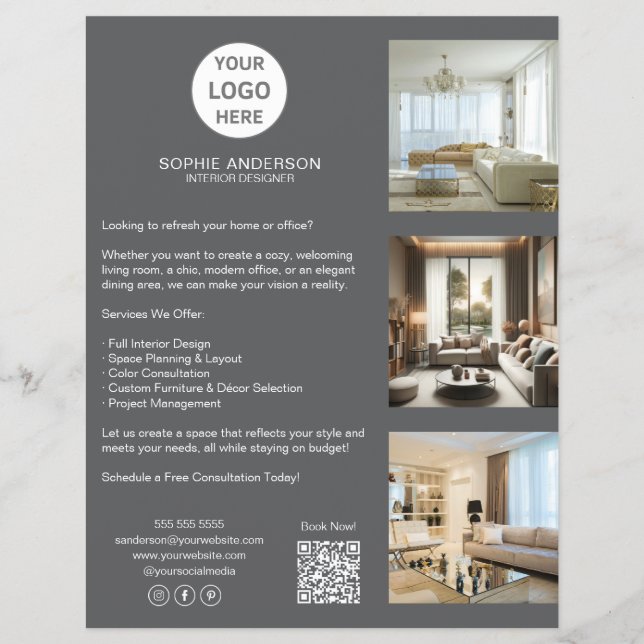 Modern Custom Logo Gray Professional Business Flyer (Front)