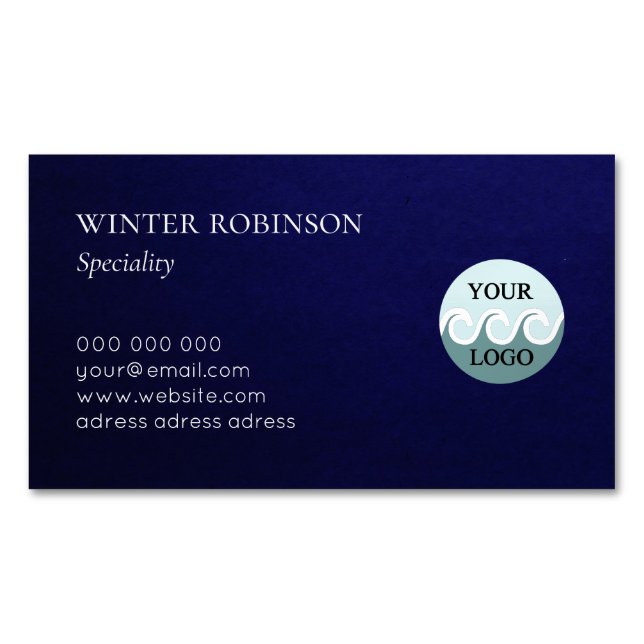 Modern custom logo minimalist midnight blue  busin business card magnet (Front)