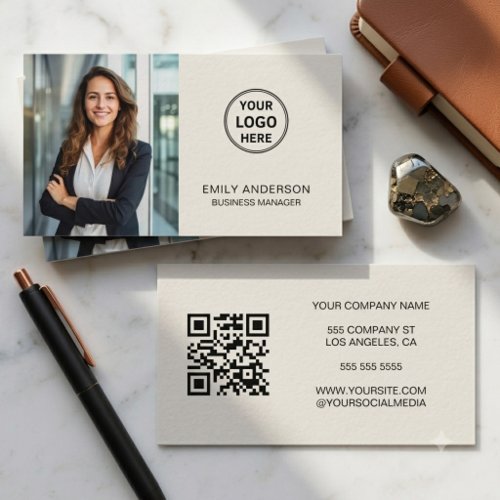 Modern Custom Logo Photo QR Code Business Card