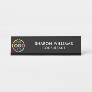 Modern Custom Logo | Professional Black Minimalist Desk Name Plate