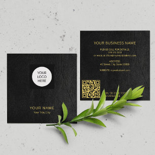 Modern custom logo QR code black gold Square Business Card