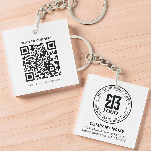 Modern Custom Logo QR Code Business Promotional Keychain (Creator Uploaded)