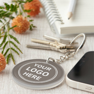Modern Custom Logo Taupe Business Keychain