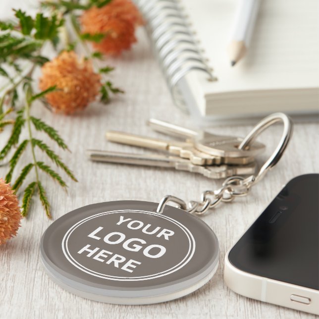 Modern Custom Logo Taupe Business Keychain (Front Right)