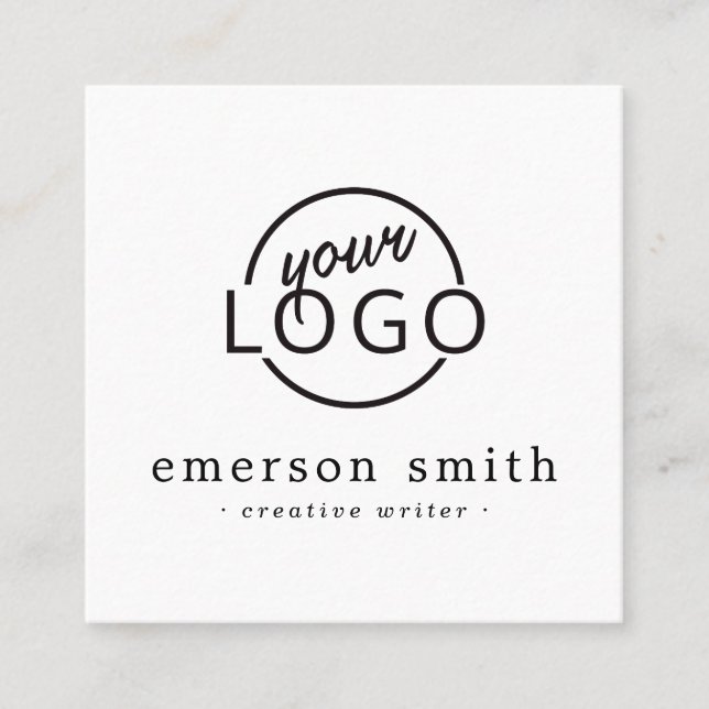 Modern custom logo white minimalist square business card (Front)