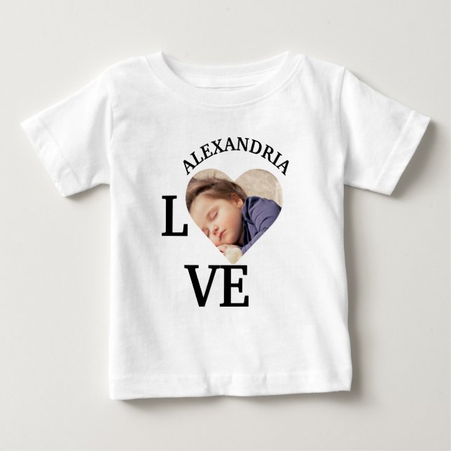 Modern Custom love heart photo template Baby T-Shirt (Front)