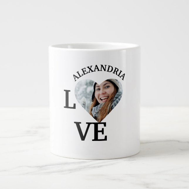 Modern Custom love heart photo template Giant Coffee Mug (Front)