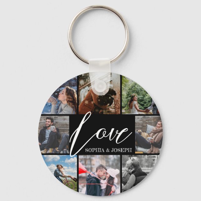 Modern custom Love photo collage Valentine couple Keychain (Front)
