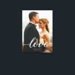 Modern custom Love Script Wedding Photo print<br><div class="desc">Celebrate your love story with this modern wrapped canvas wedding photo print, featuring your favorite wedding portrait, your names, and wedding date in elegant script. The flowing "love" calligraphy overlay adds a romantic touch, creating a timeless keepsake for your home. Perfect as a wedding gift, anniversary decor, or bridal shower...</div>